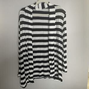 Striped Cardigan Sweater Women’s Large Black and White Striped Open Front